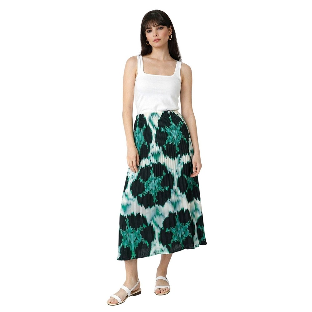 NO. 6 STORE Hiro Ikat Pleated Midi Skirt Green Black Whimsigoth Size S